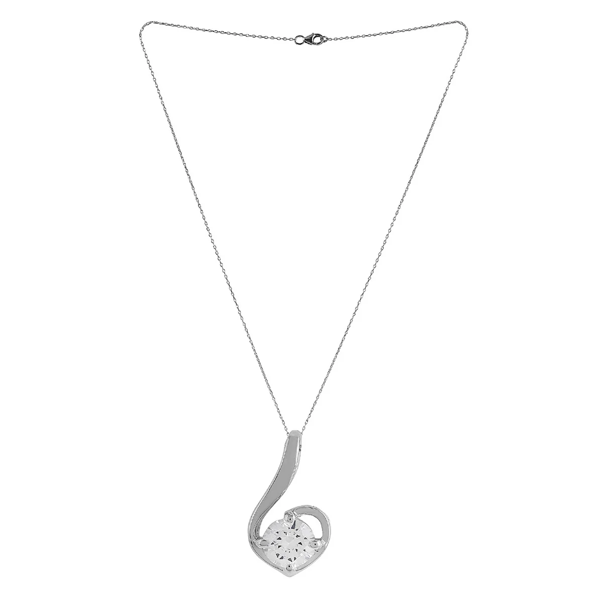 925 Sterling Silver CZ Round Stone Pendant with Chain - Image 4