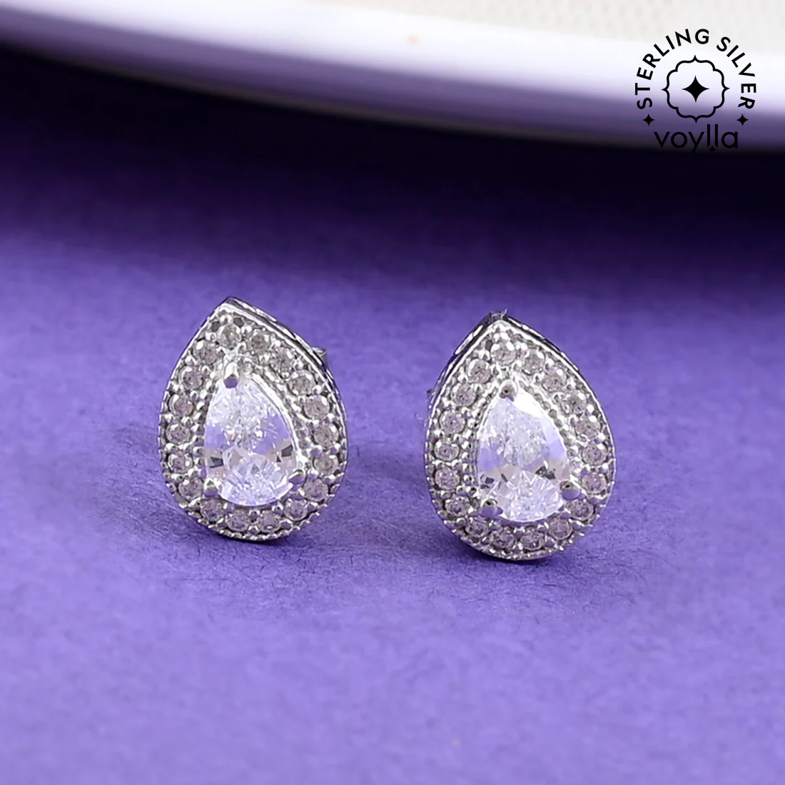 925 Sterling Silver CZ Teadrop Stud Earrings
