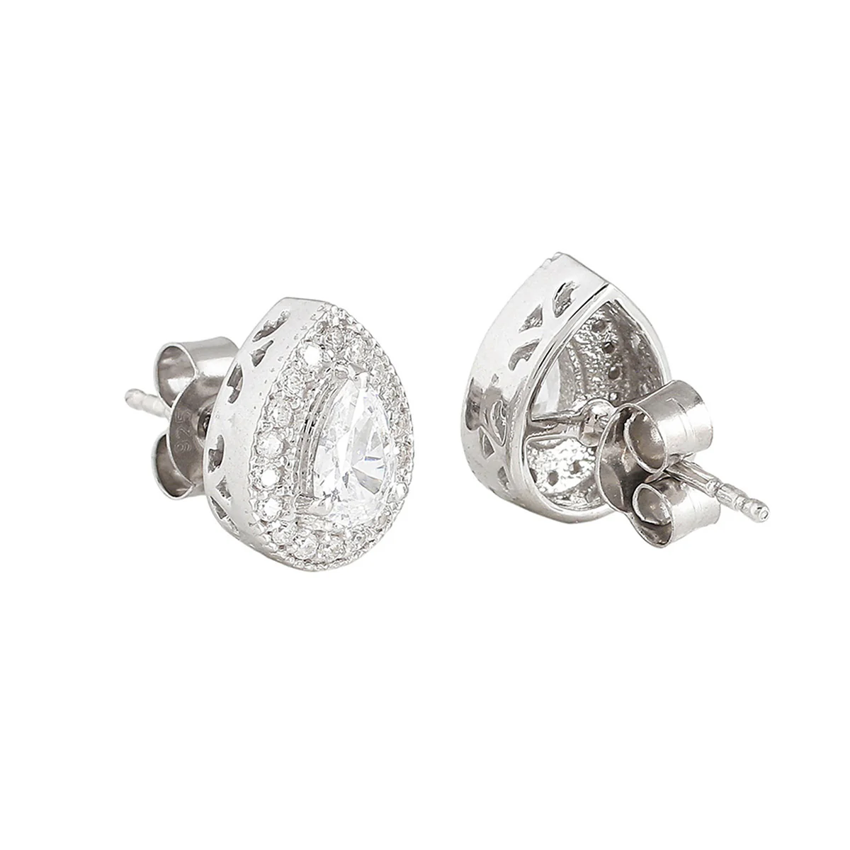 925 Sterling Silver CZ Teadrop Stud Earrings - Image 4