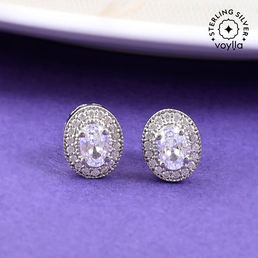 925 Sterling Silver CZ Oval Shaped Stud Earrings