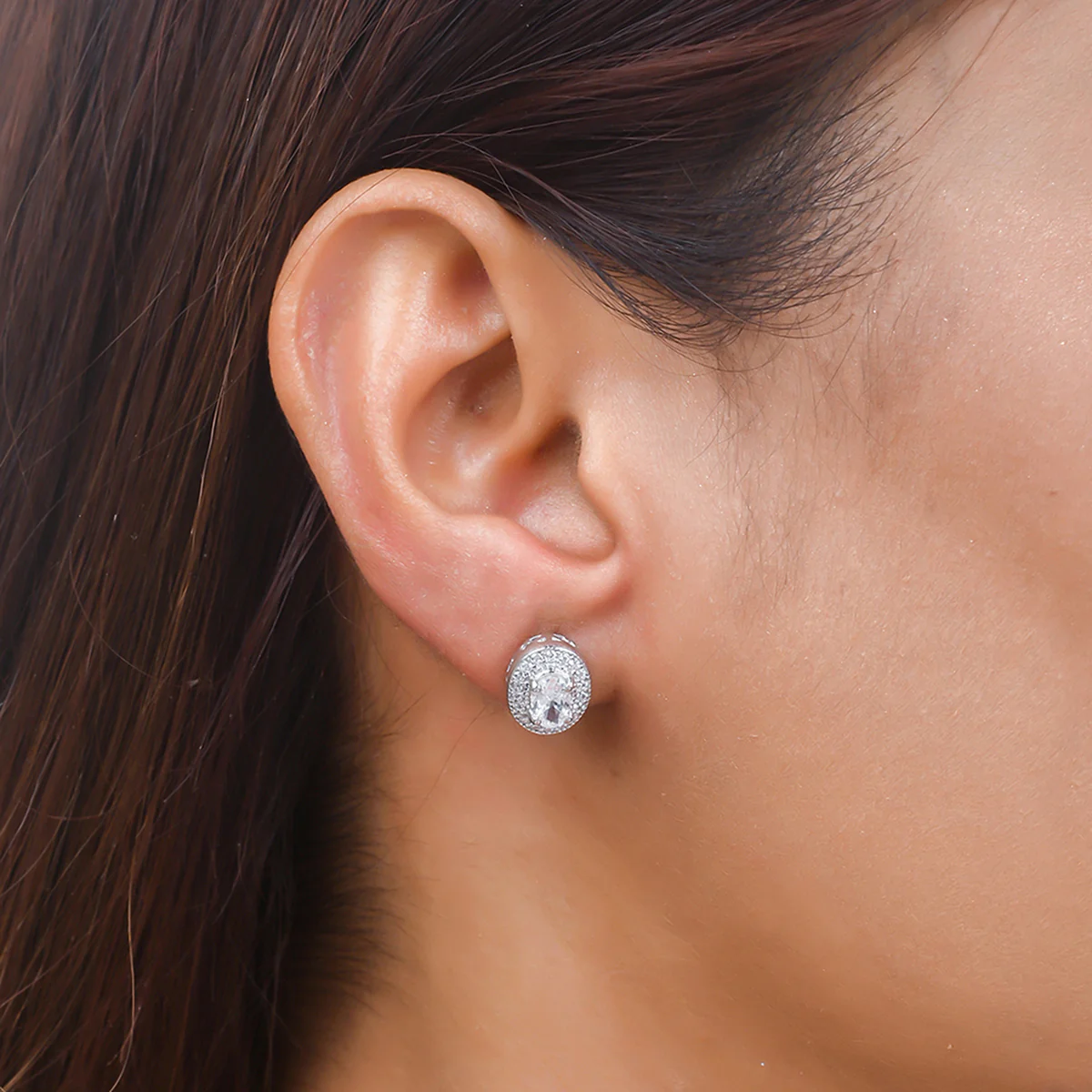 925 Sterling Silver CZ Oval Shaped Stud Earrings - Image 2