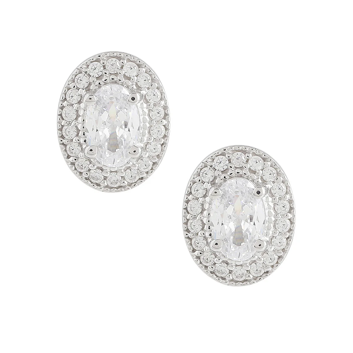 925 Sterling Silver CZ Oval Shaped Stud Earrings - Image 3