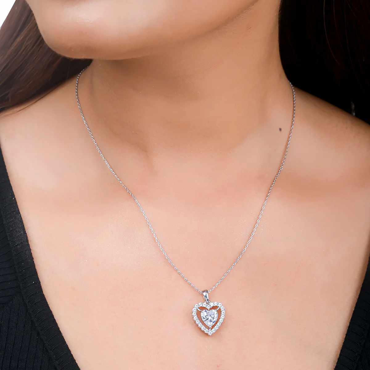 925 Sterling Silver CZ Heart Silver Pendant - Image 2