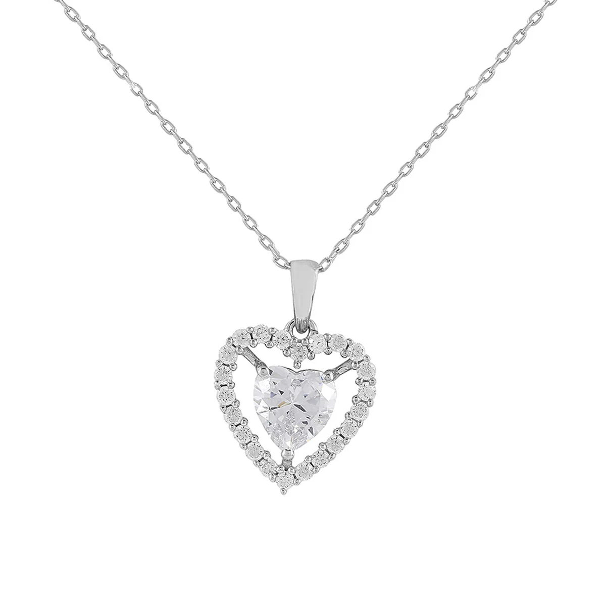 925 Sterling Silver CZ Heart Silver Pendant - Image 3