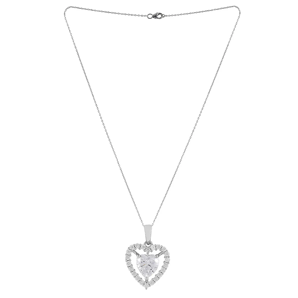 925 Sterling Silver CZ Heart Silver Pendant - Image 4