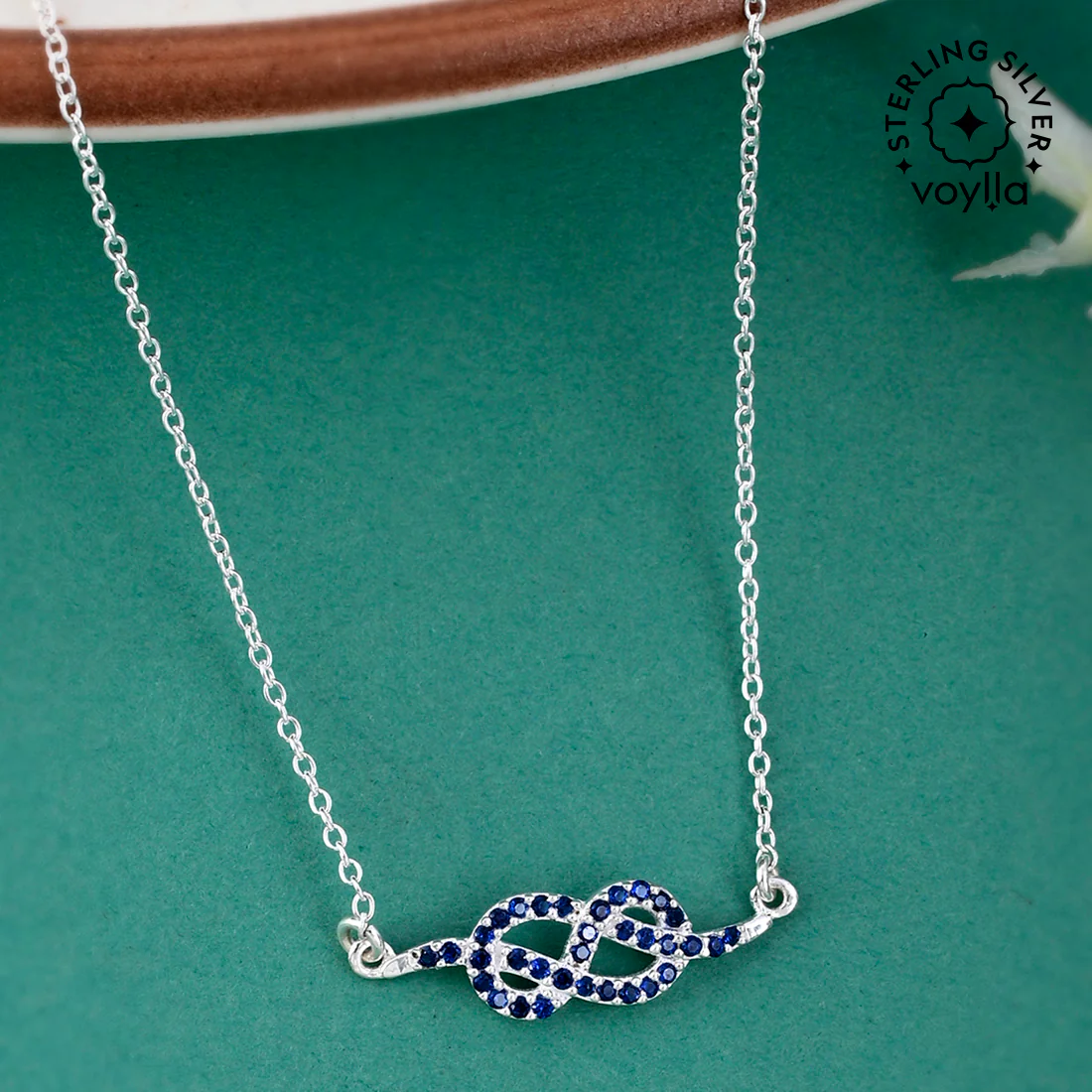 925 Sterling Silver Blue CZ Gem Studded Small Infinity Necklace