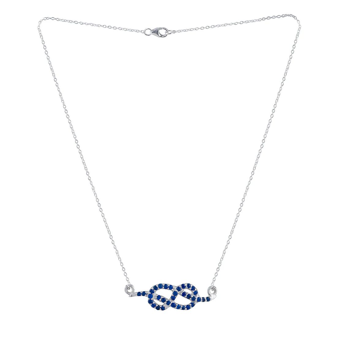 925 Sterling Silver Blue CZ Gem Studded Small Infinity Necklace - Image 3