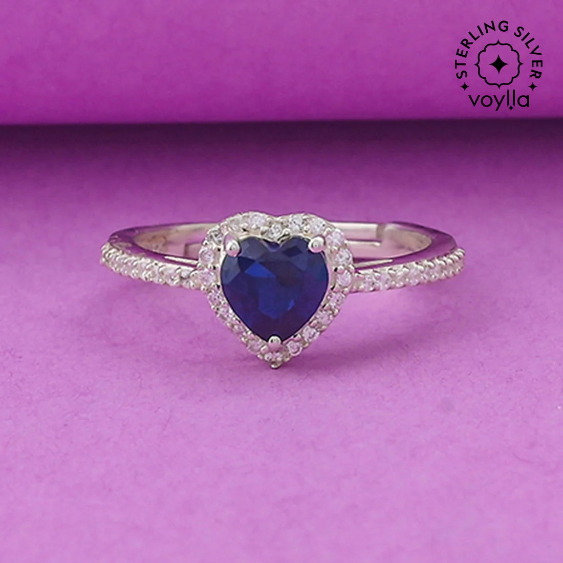 925 Sterling Silver Blue Heart CZ Solitaire Ring