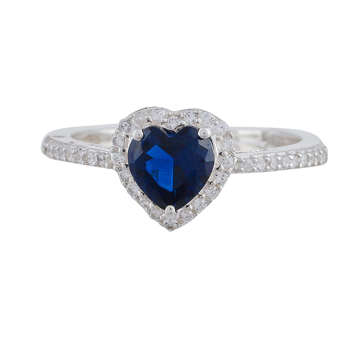 925 Sterling Silver Blue Heart CZ Solitaire Ring - Image 3