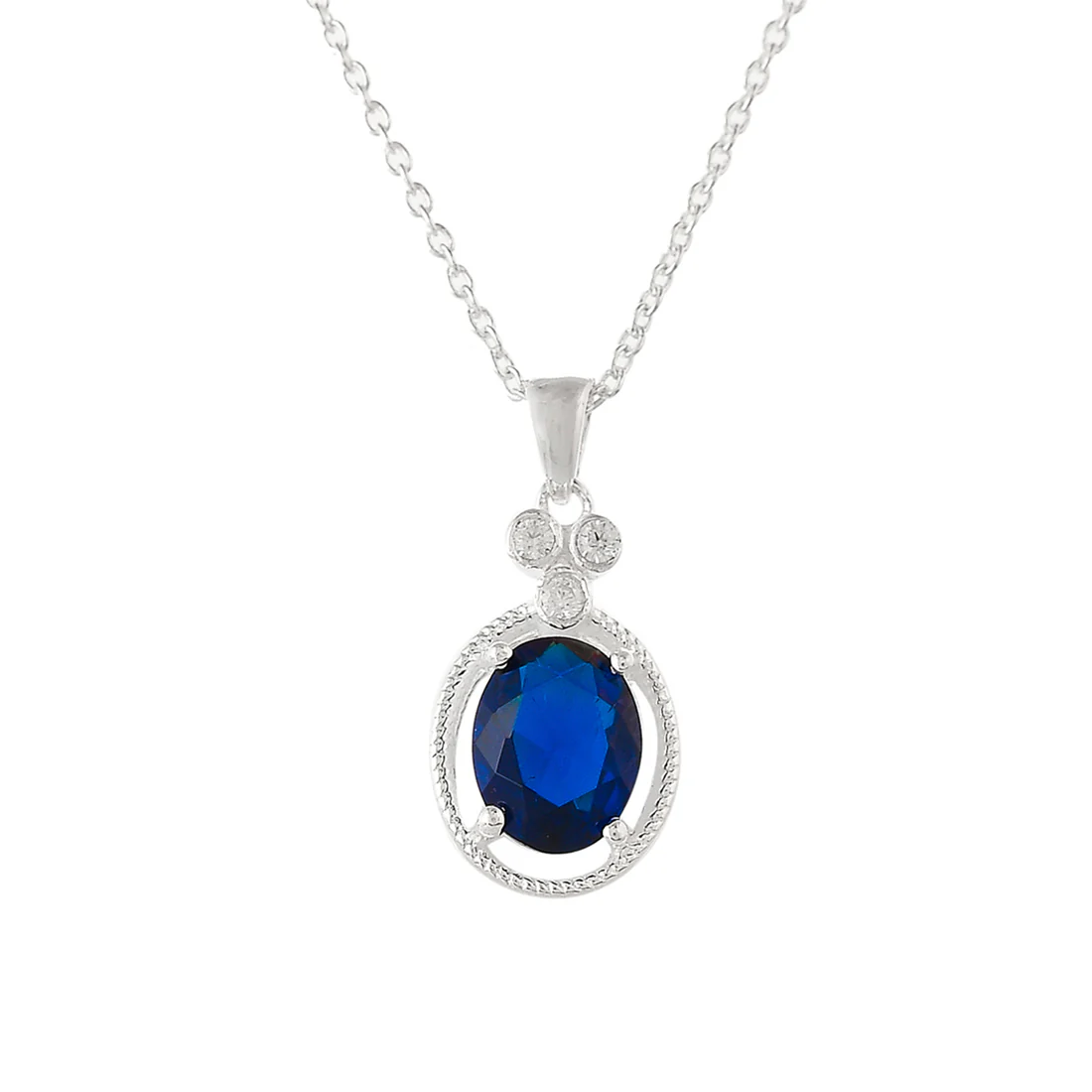925 Sterling Silver Blue Oval Cut CZ Pendant Set - Image 4