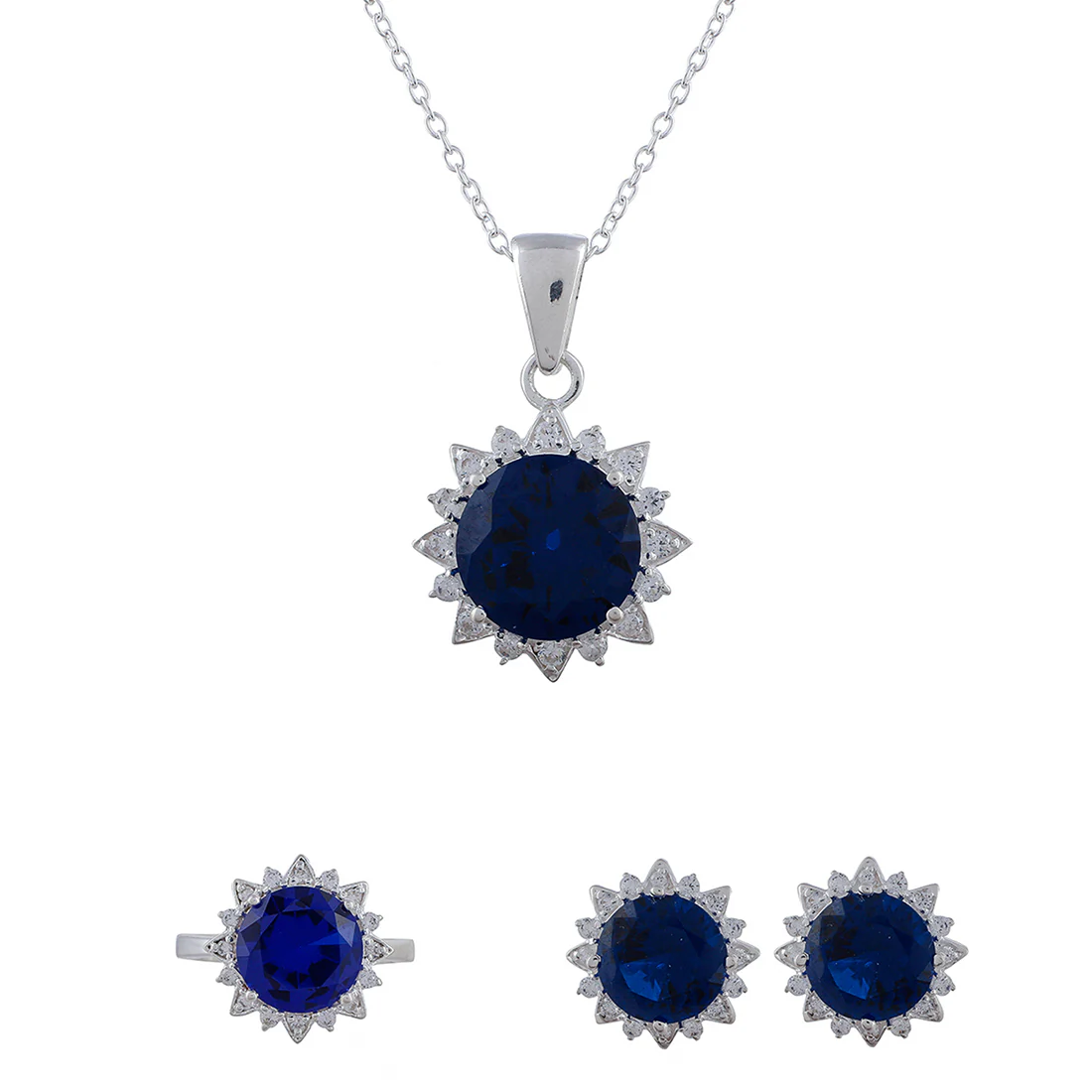 925 Sterling Silver Box Set With Floral Blue CZ gems For Women - Image 3