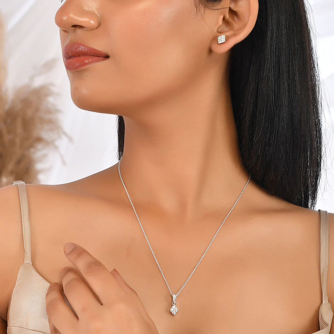 925 Sterling Silver Cluster Set CZ Pendant Set - Image 2