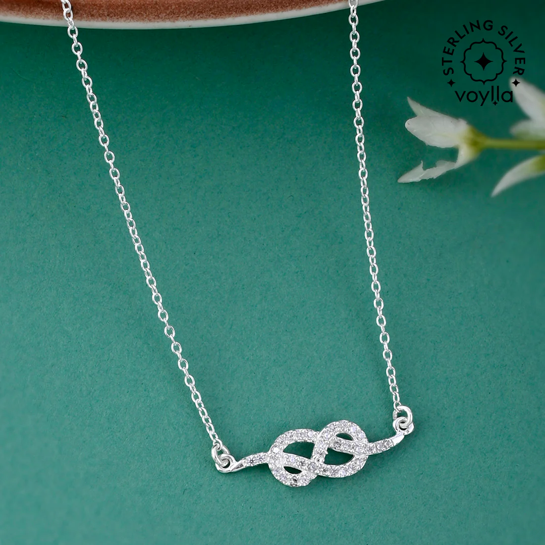925 Sterling Silver CZ Gem Studded Infinity Necklace