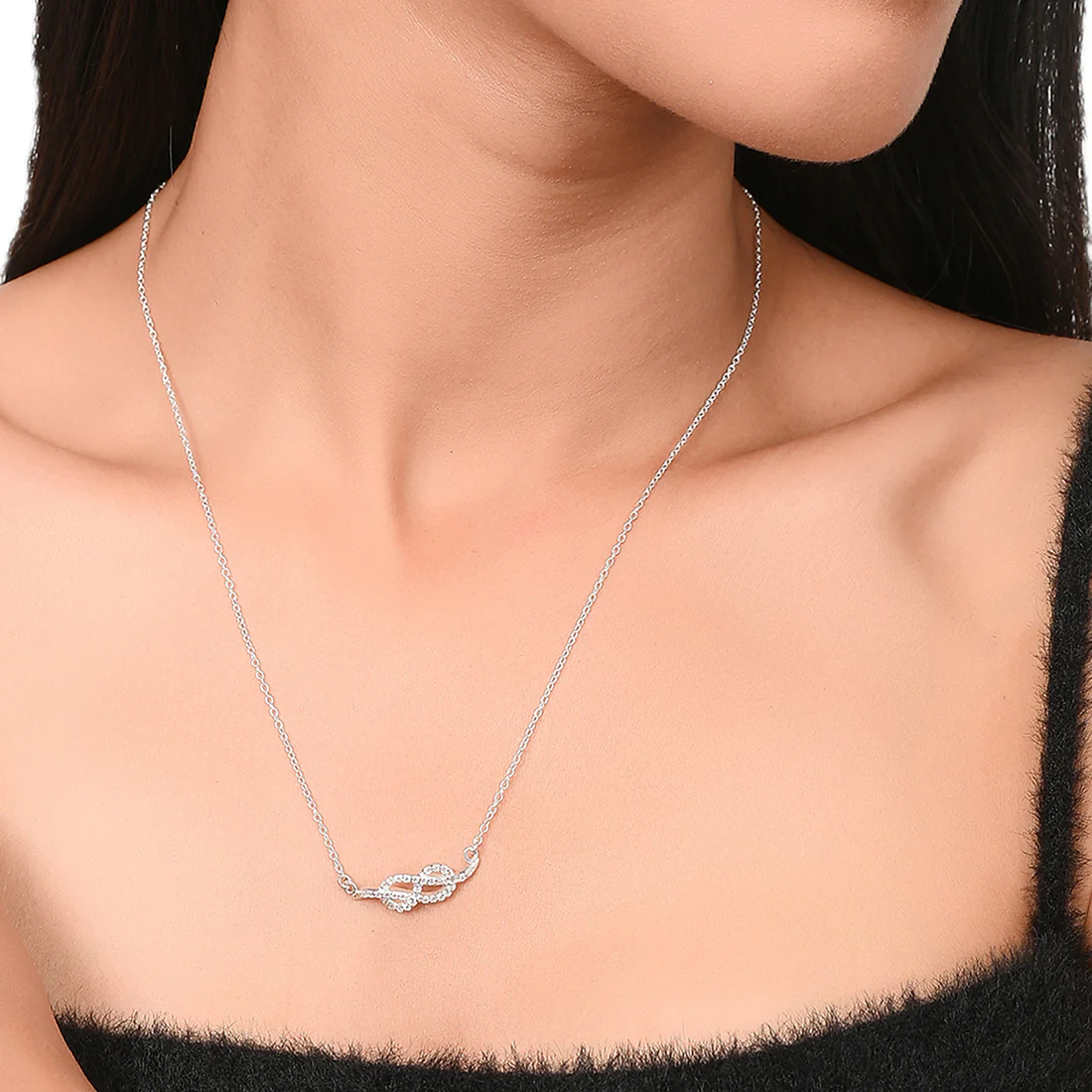 925 Sterling Silver CZ Gem Studded Infinity Necklace - Image 2
