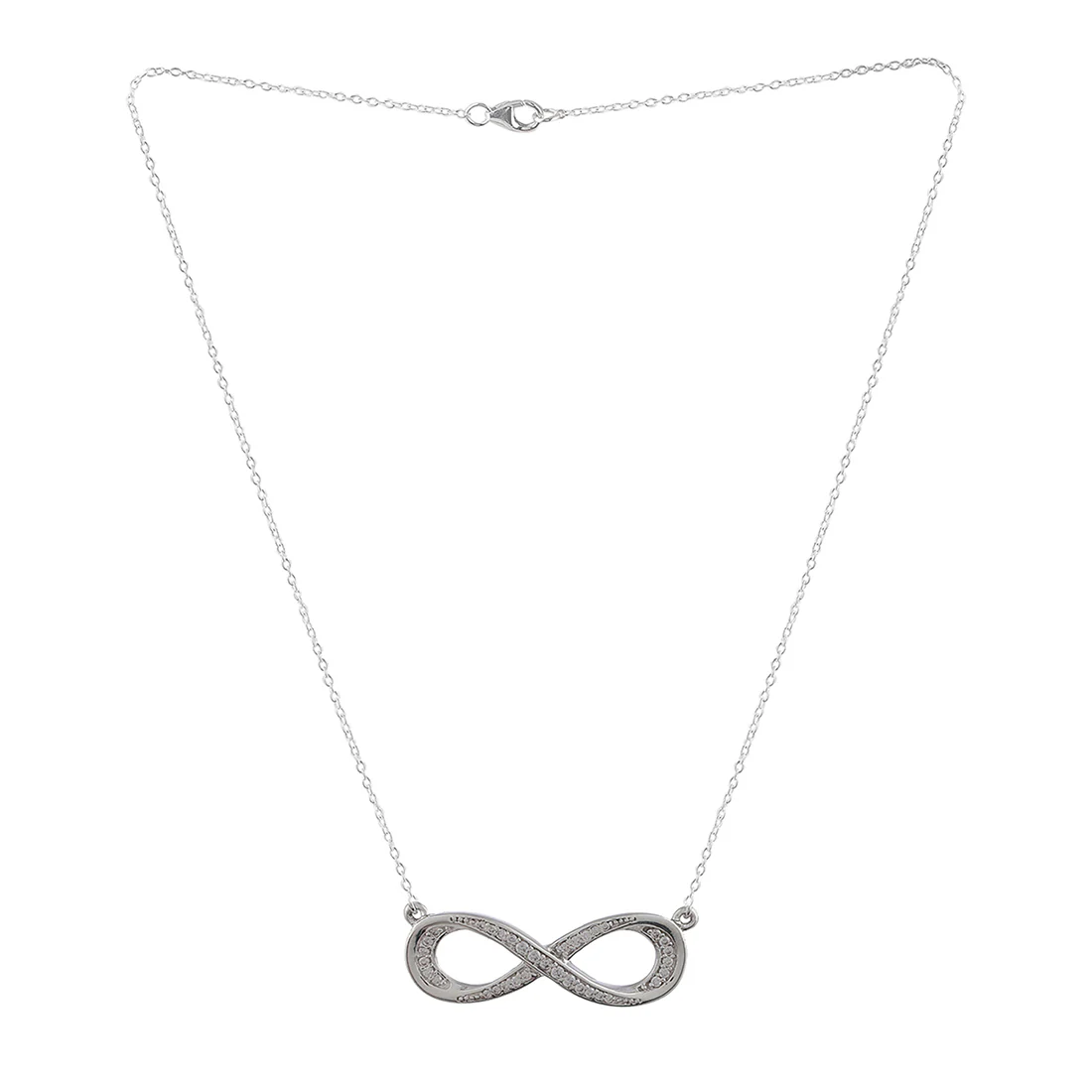 925 Sterling Silver CZ Gem Studded Infinity Necklace - Image 3