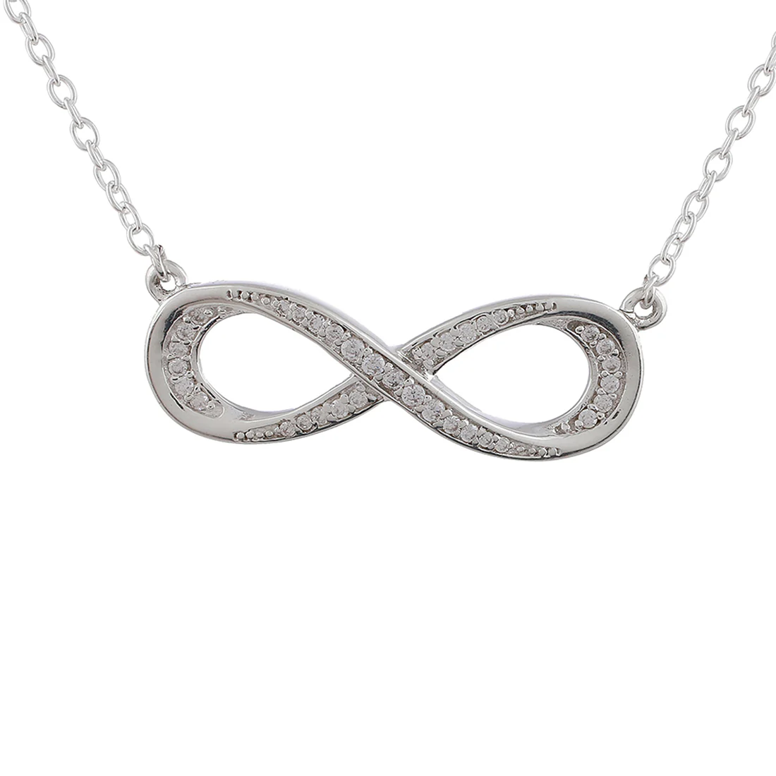 925 Sterling Silver CZ Gem Studded Infinity Necklace - Image 4