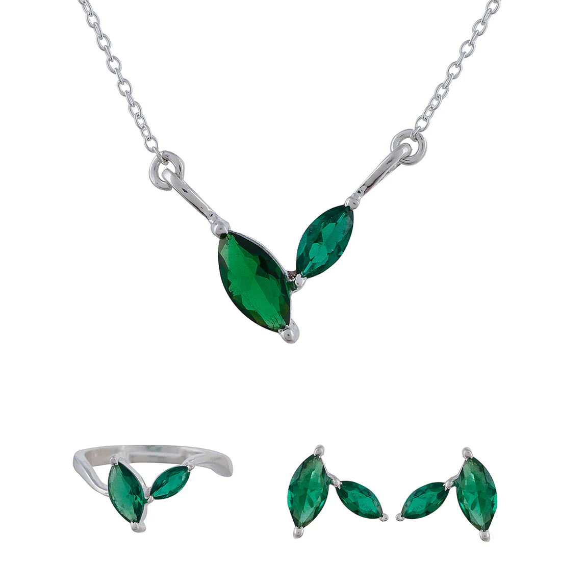 925 Sterling Silver Designer Box Set with Green CZ - Image 3