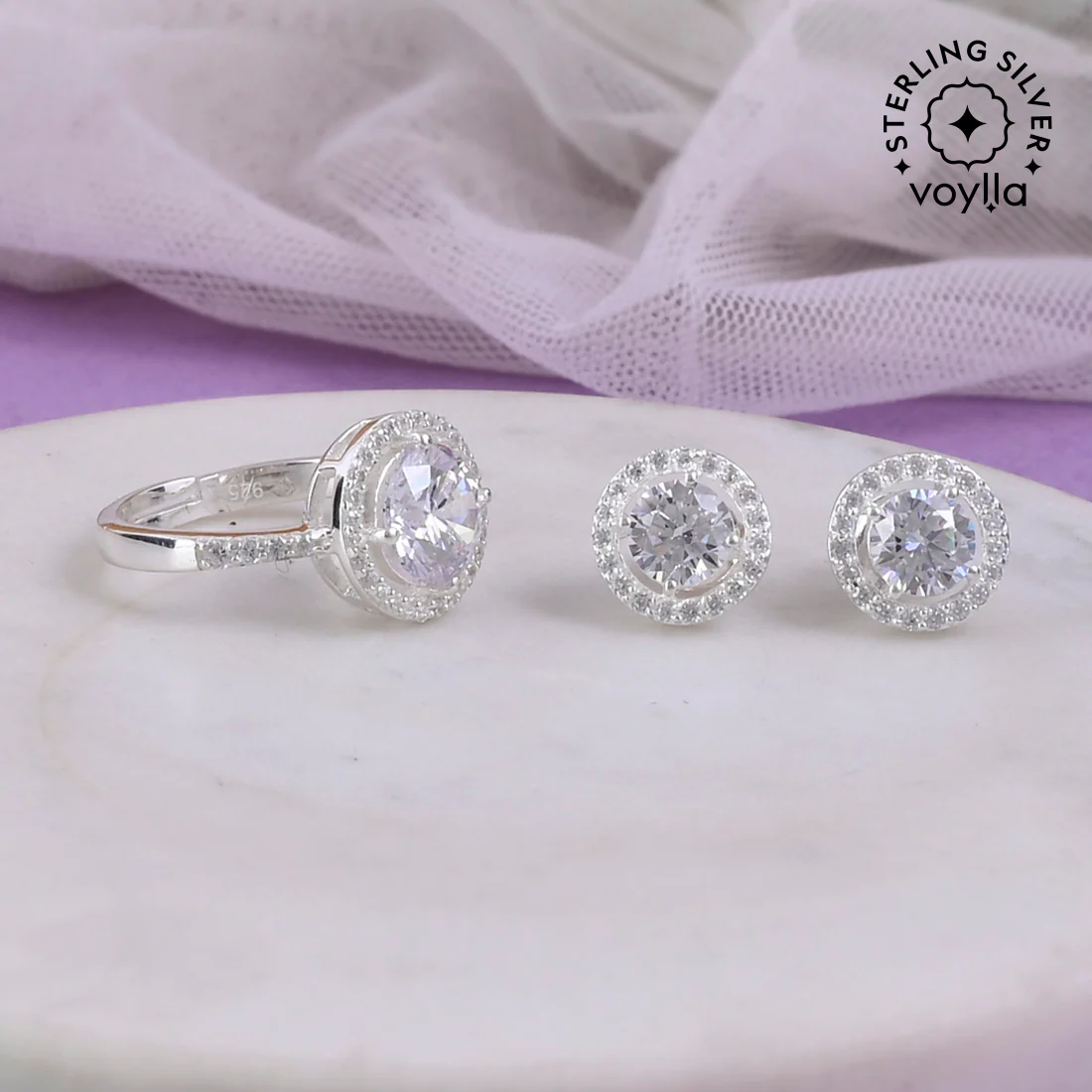 925 Sterling Silver Fancy Solitaire CZ Earring Set