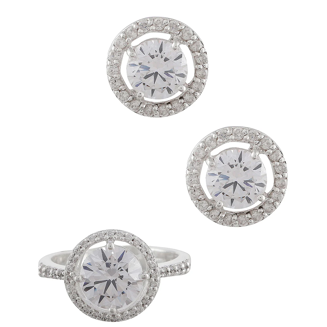 925 Sterling Silver Fancy Solitaire CZ Earring Set - Image 3