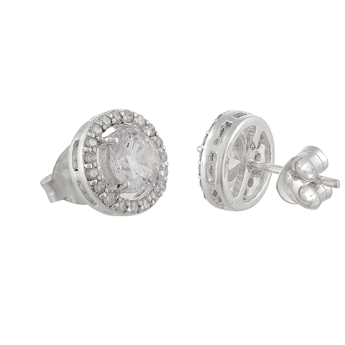 925 Sterling Silver Fancy Solitaire CZ Earring Set - Image 5
