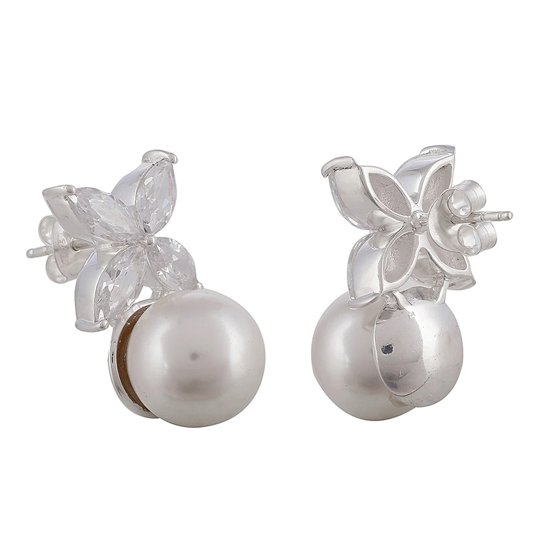 925 Sterling Silver Floral Necklace Set with Pearl Drops - Image 7