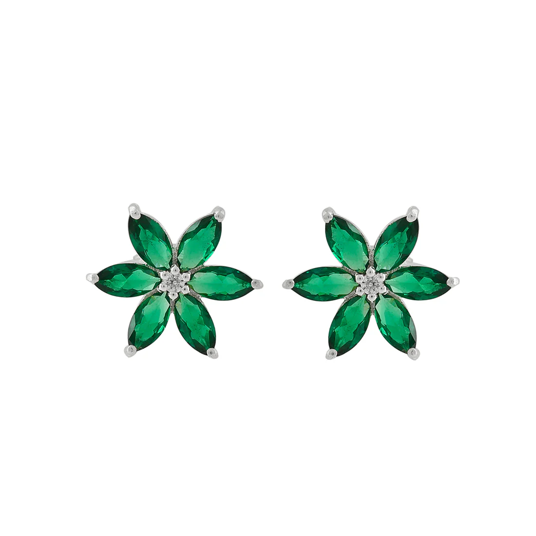 925 Sterling Silver Green CZ Floral Pendant Set - Image 5