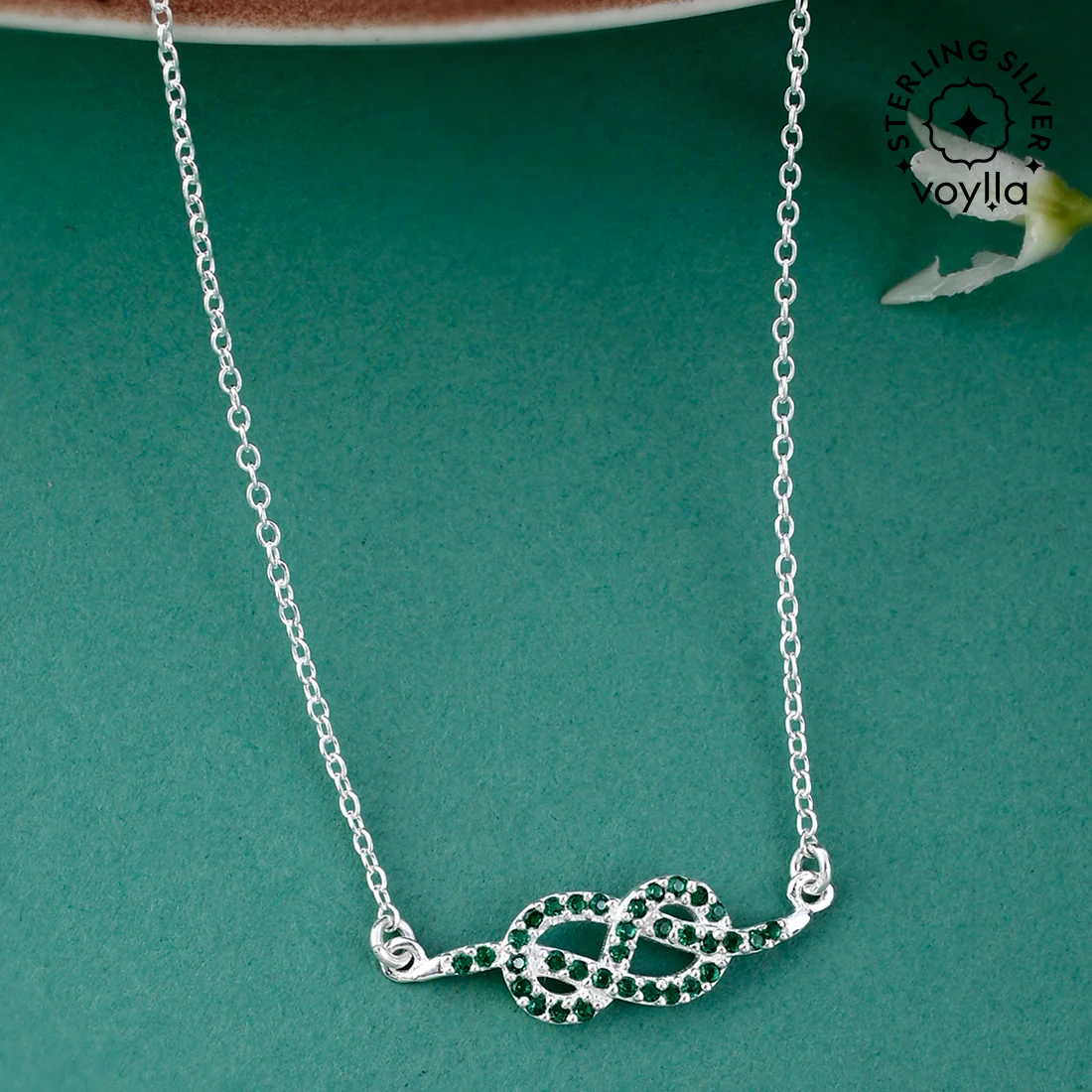 925 Sterling Silver Green CZ Gem Studded Small Infinity Necklace