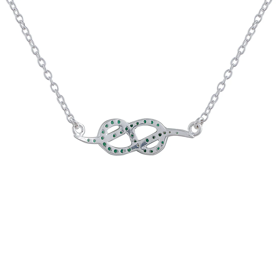925 Sterling Silver Green CZ Gem Studded Small Infinity Necklace - Image 5
