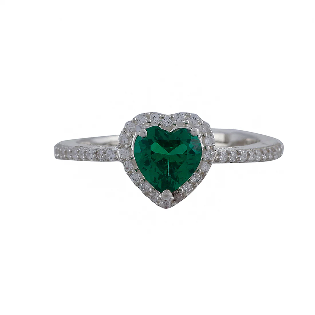 925 Sterling Silver Green Heart CZ Solitaire Ring - Image 3