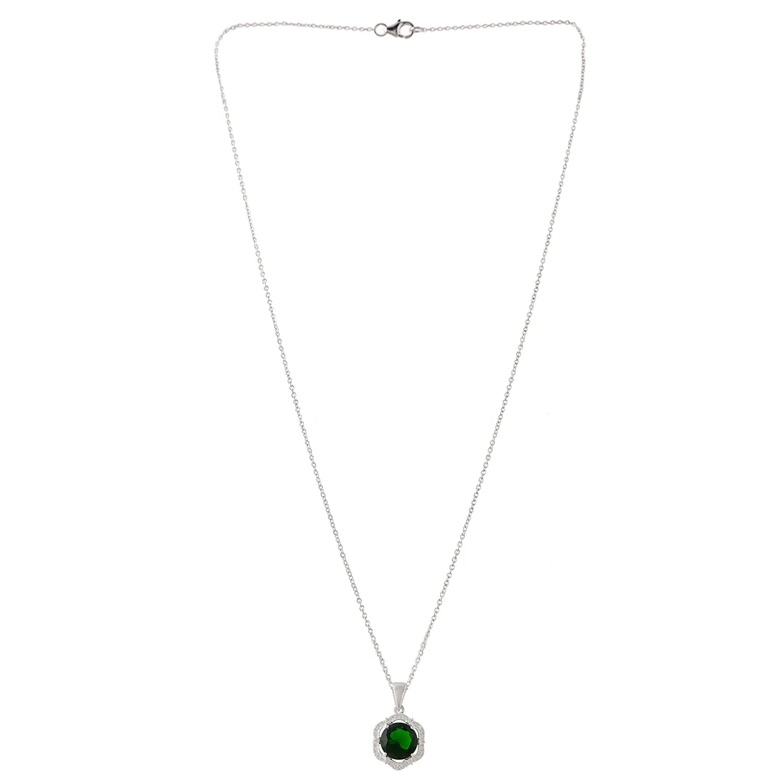925 Sterling Silver Green Round Cut CZ Pendant Set - Image 3