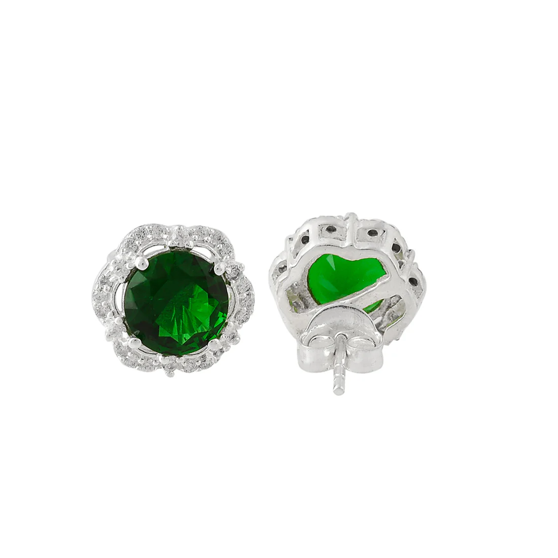 925 Sterling Silver Green Round Cut CZ Pendant Set - Image 6