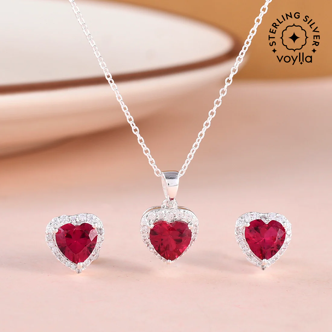 925 Sterling Silver Heart Shaped Pendant Set