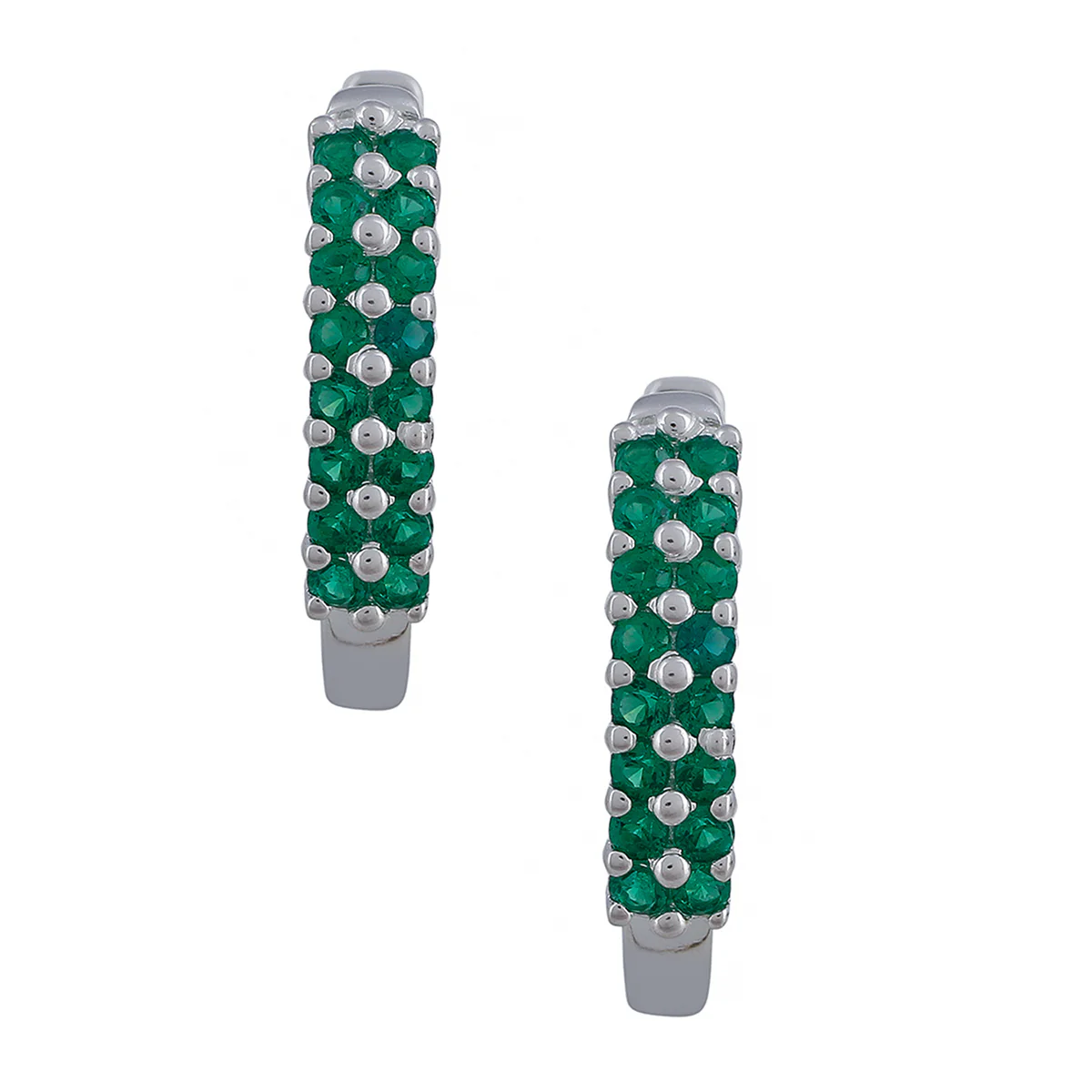 925 Sterling Silver Hoop Earring Studded With Green Stone - Image 3