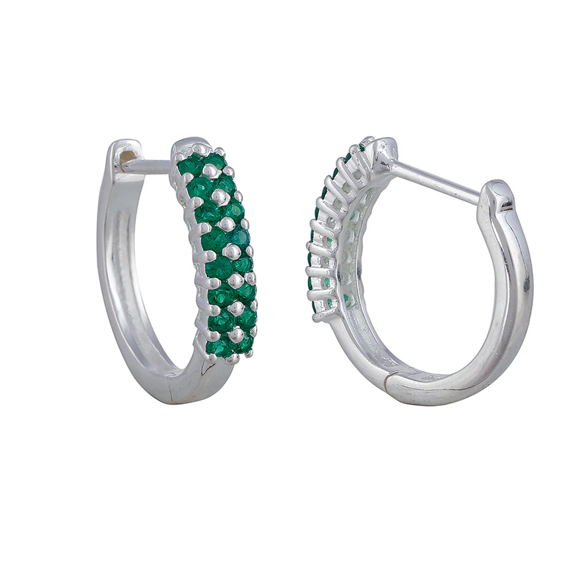 925 Sterling Silver Hoop Earring Studded With Green Stone - Image 4
