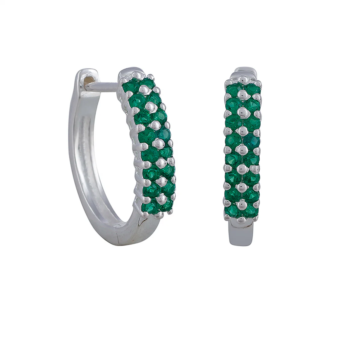 925 Sterling Silver Hoop Earring Studded With Green Stone - Image 5