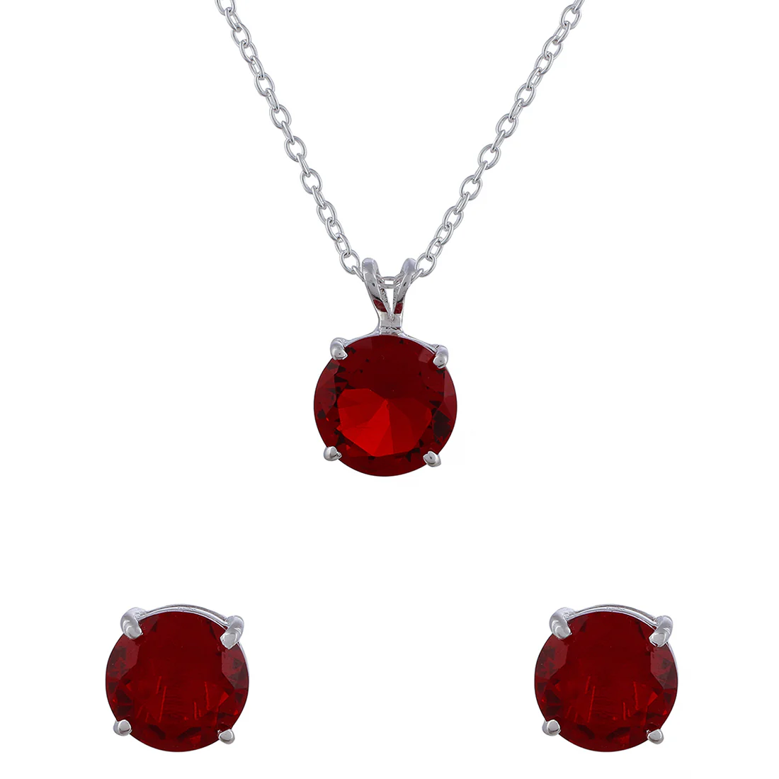925 Sterling Silver Necklace Set Studded With Red Stones - Image 3