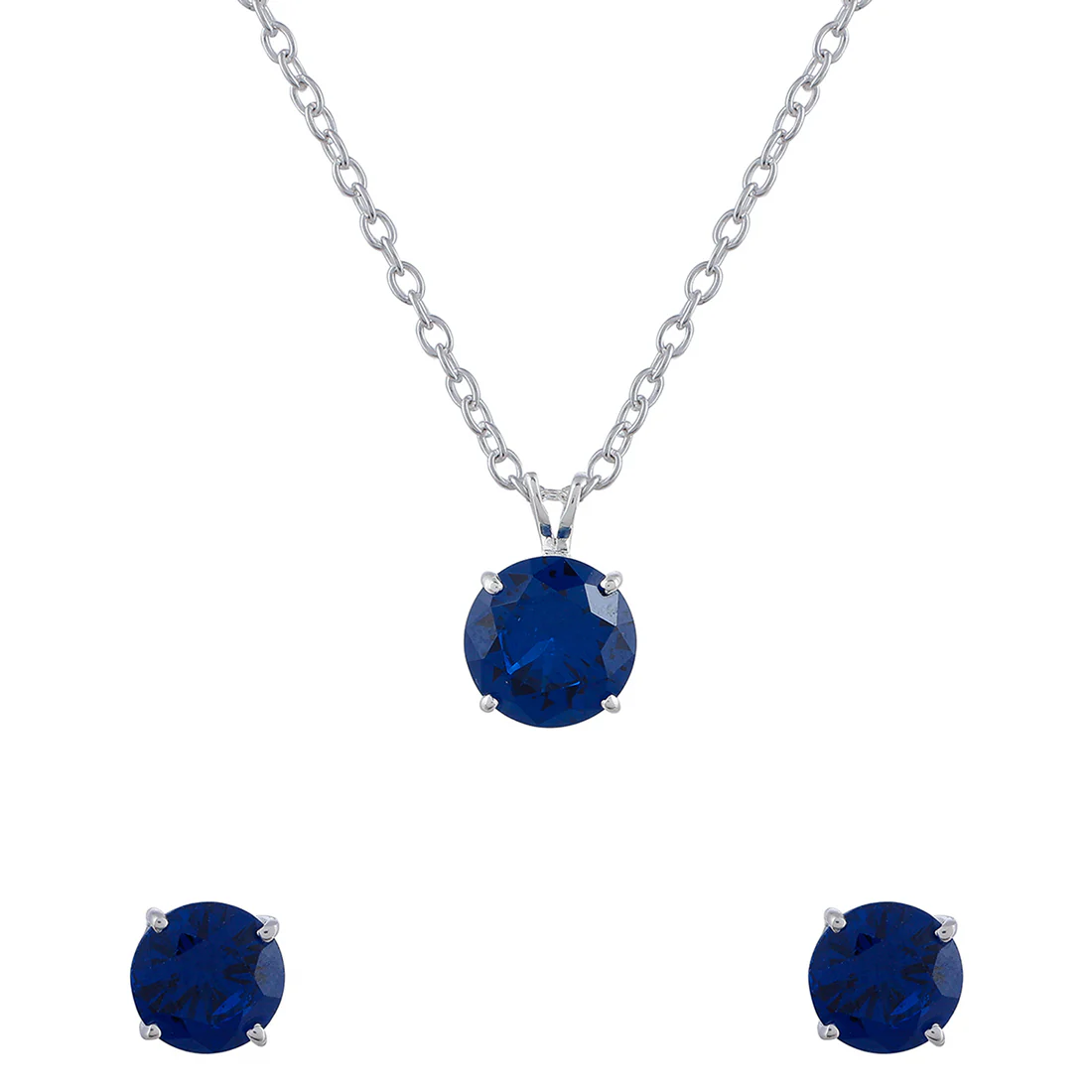 925 Sterling Silver Necklace Set Studded With Royal Blue Stones - Image 3