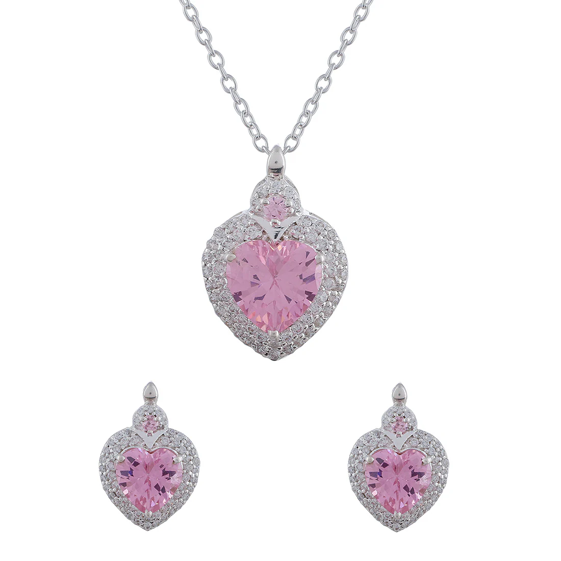 925 Sterling Silver Pendant Set Adorned with Sparkling Pink stones - Image 3