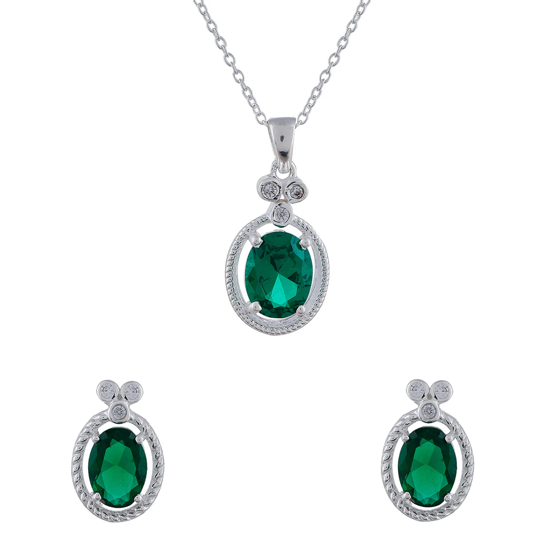 925 Sterling Silver Pendant Set With Green Stones - Image 3