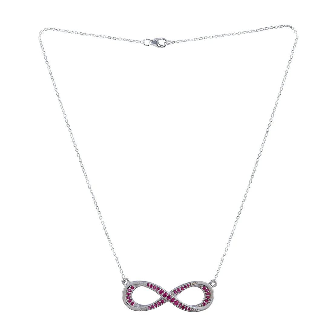 925 Sterling Silver Pink CZ Gem Studded Infinity Necklace - Image 3