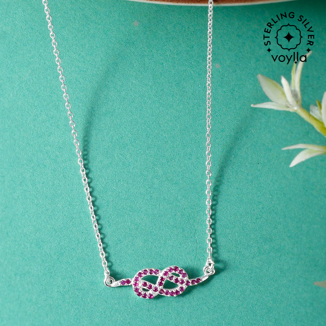 925 Sterling Silver Pink CZ Gem Studded Small Infinity Necklace