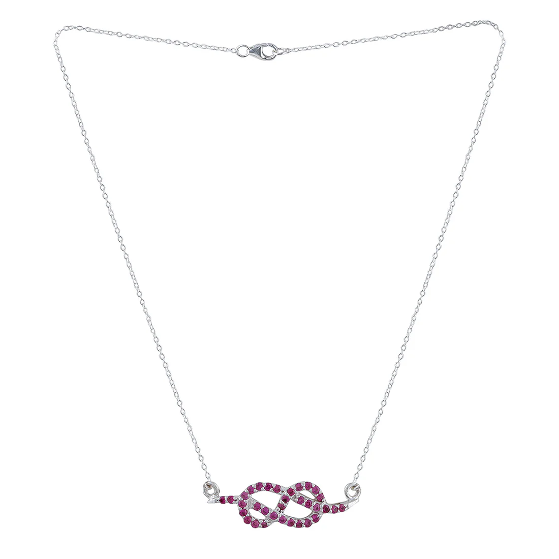 925 Sterling Silver Pink CZ Gem Studded Small Infinity Necklace - Image 3