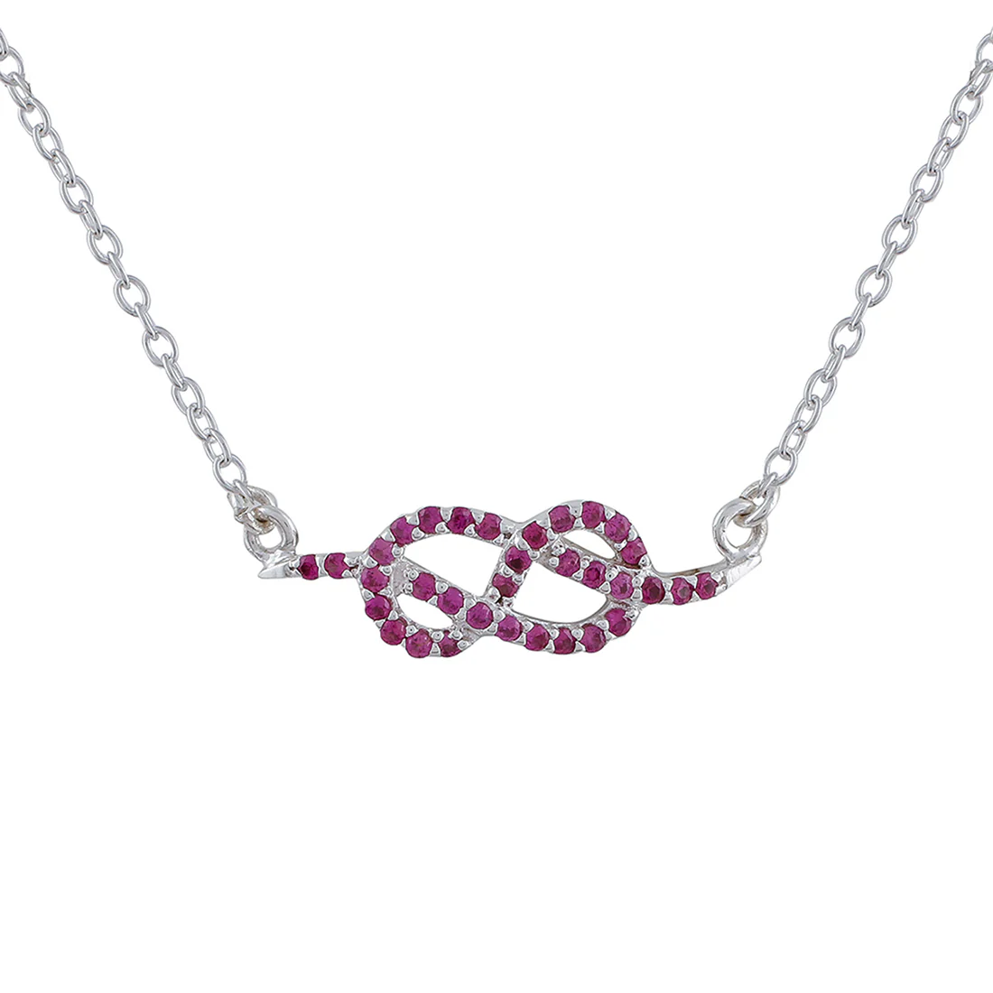 925 Sterling Silver Pink CZ Gem Studded Small Infinity Necklace - Image 4