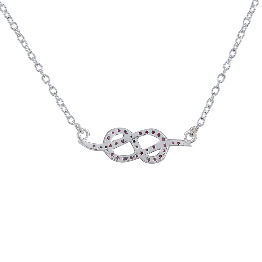 925 Sterling Silver Pink CZ Gem Studded Small Infinity Necklace - Image 5