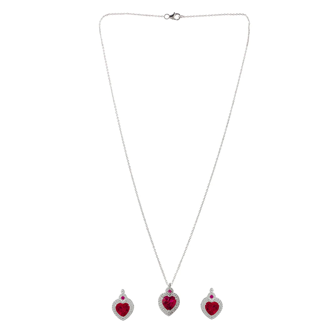 925 Sterling Silver Red CZ Hearts Pendant Set - Image 3