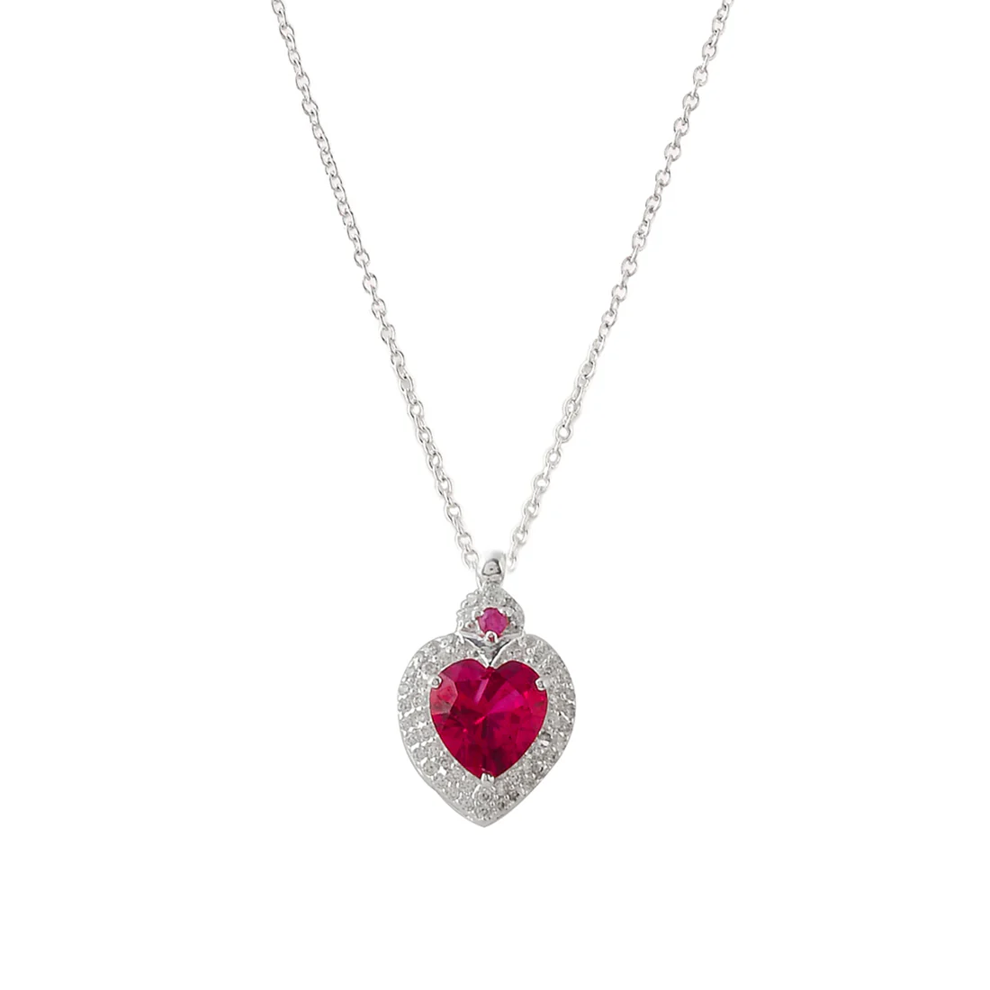 925 Sterling Silver Red CZ Hearts Pendant Set - Image 4