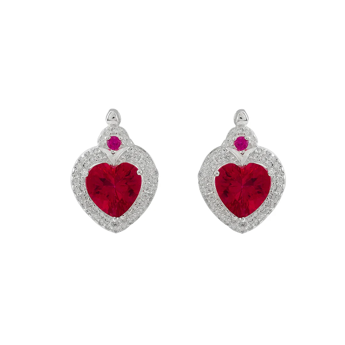 925 Sterling Silver Red CZ Hearts Pendant Set - Image 5