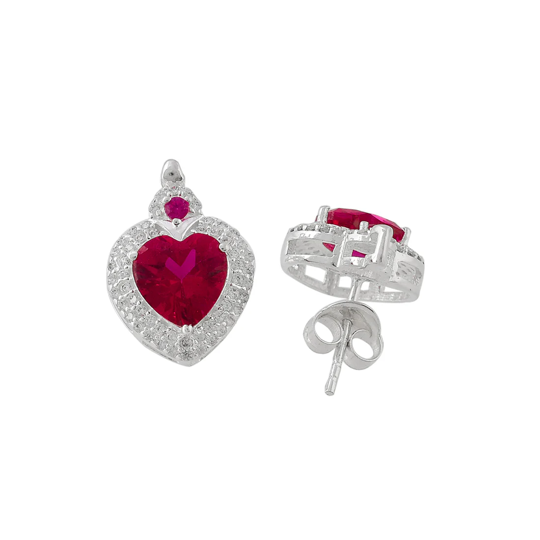 925 Sterling Silver Red CZ Hearts Pendant Set - Image 6