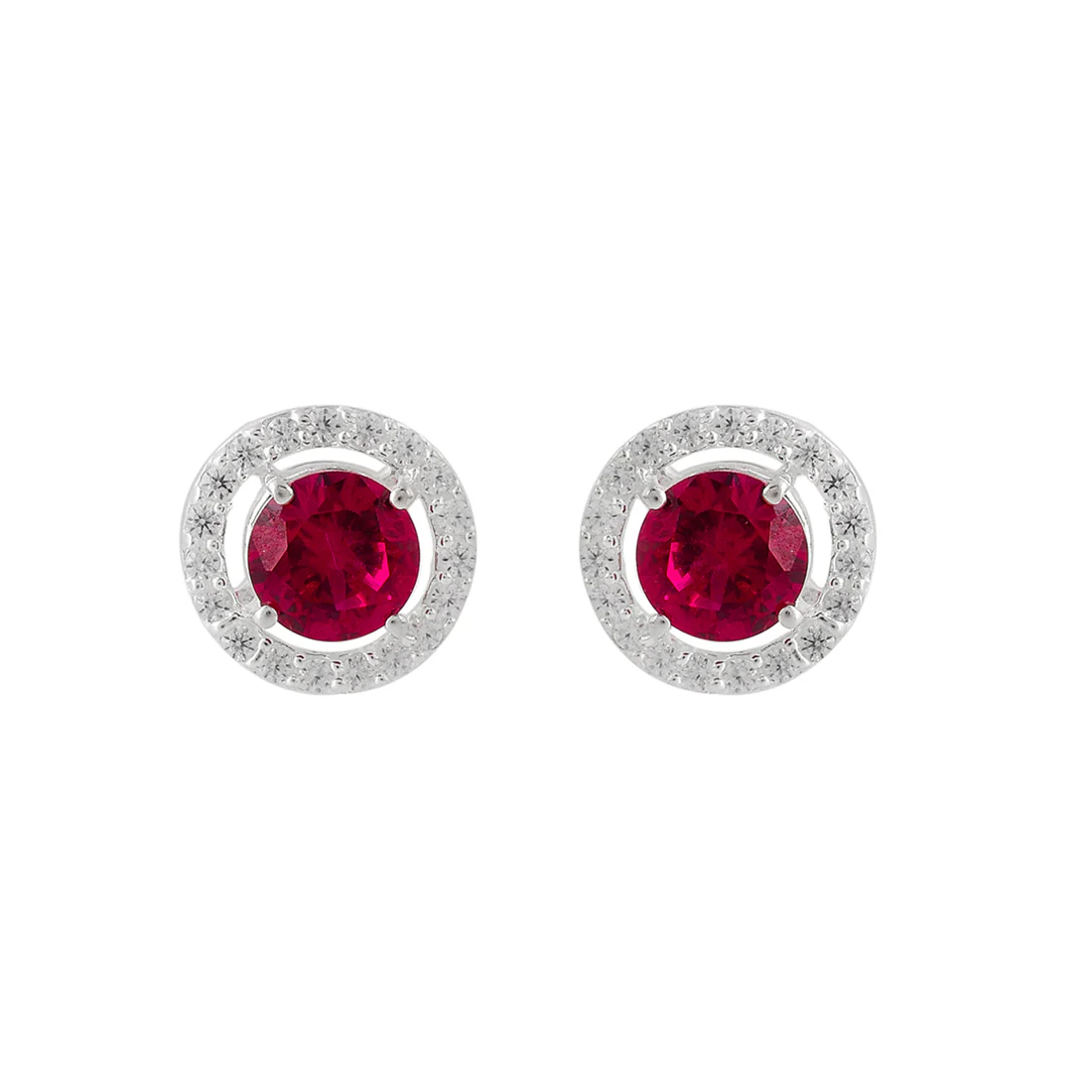 925 Sterling Silver Red Round Cut CZ Earrings Set - Image 4