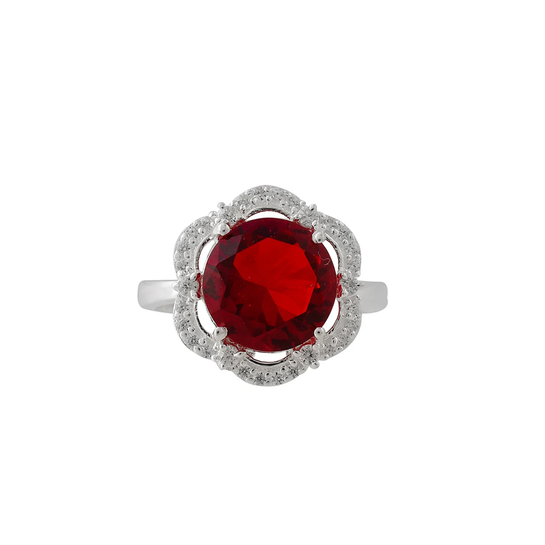 925 Sterling Silver Red Round Cut CZ Ring - Image 3